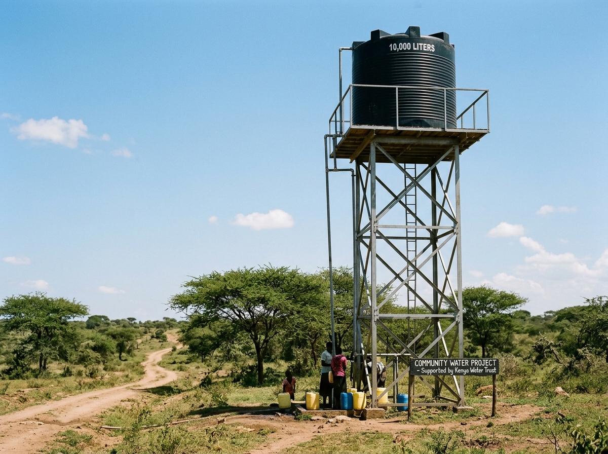 Water tank tower in Kenya — Elevated steel storage tank installation