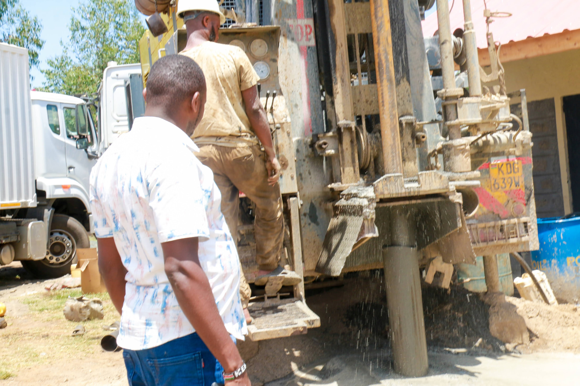 Velmas School water drilling project in Nakuru County, Kenya — Amroth rotary rig drilling a school borehole